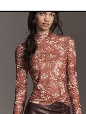 Anthropologie Long-Sleeve Mesh Turtleneck Top